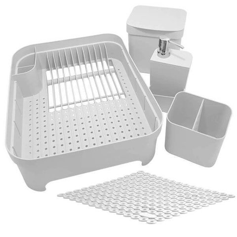 Escorredores De Louça Porta Detergente Lixeira E Protetor Sobre A Pia Branco