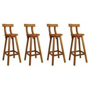 Kit 4 Banquetas Alta Bistrô de Madeira com Encosto Bancada Ideal para Bar e Restaurante