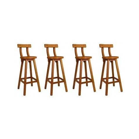 Kit 4 Banquetas Alta Bistrô de Madeira com Encosto Bancada Ideal para Bar e Restaurante