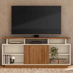 Rack Bancada Salvador 160cm para Tv até 65” - Mobler:perola Metalizado/amendoa - 2