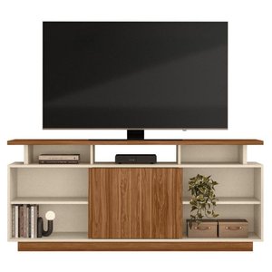 Rack Bancada Salvador 160cm para Tv até 65” - Mobler:perola Metalizado/amendoa