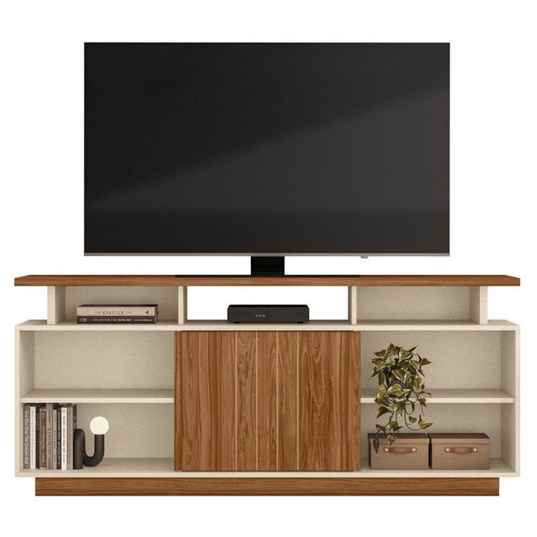 Rack Bancada Salvador 160cm para Tv até 65” - Mobler:perola Metalizado/amendoa Rack Bancada Salvador 160cm para Tv até 65” - Mobler:perola Metalizado/amendoa