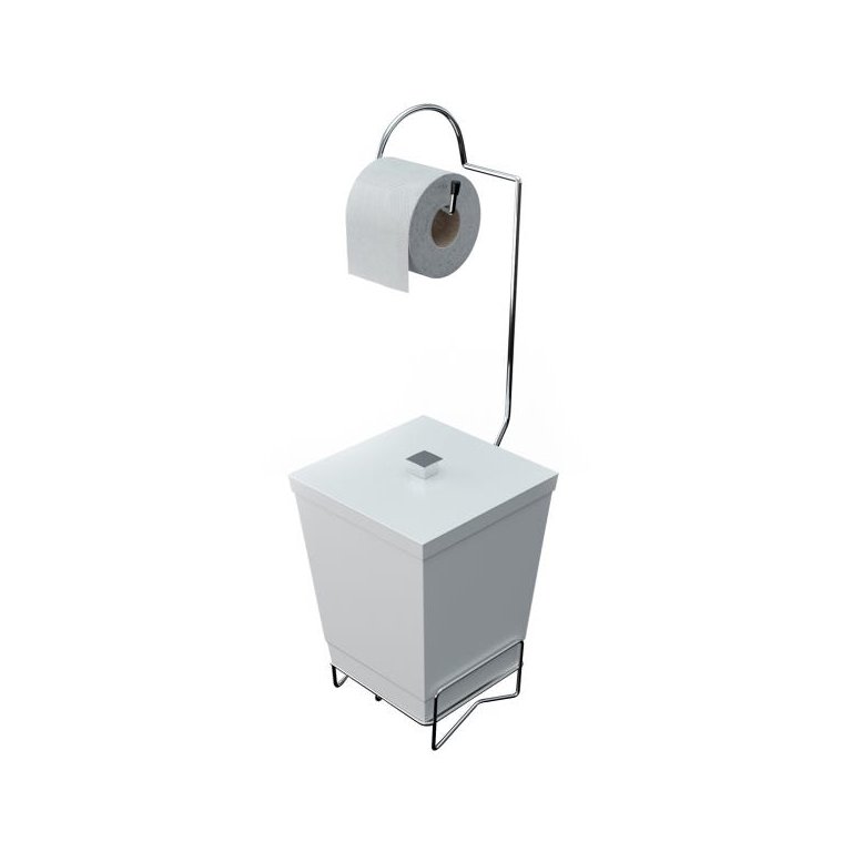 Suporte para Papel Higiênico com Lixeira de Chão Banheiro Branco