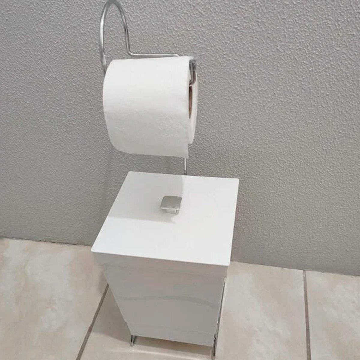 Suporte para Papel Higiênico com Lixeira de Chão Banheiro Branco - 3