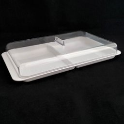 Porta Frios Duplo Pote Para Queijo Fatiado Com Tampa Empilhável Branco - 7