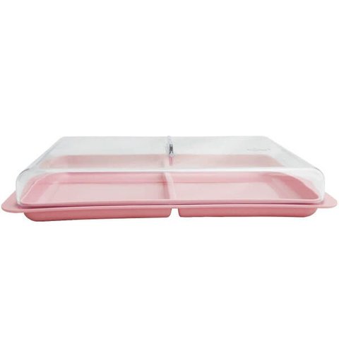 Porta Frios Duplo Pote Para Queijo Fatiado Com Tampa Empilhável Rosa Quartzo