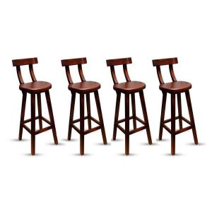 Kit 4 Banquetas Alta Bistrô de Madeira com Encosto Bancada Ideal para Bar e Restaurante - Imbuia