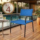 Ver imagem 2 de Conjunto 4 Poltronas Porã em Junco Sintético Aço Preto com Braços para Jardim Externo - Azul