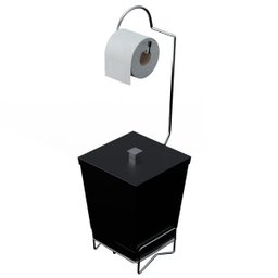 Suporte para Papel Higiênico com Lixeira de Chão Banheiro Preto - 1