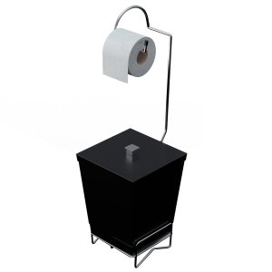 Suporte para Papel Higiênico com Lixeira de Chão Banheiro Preto