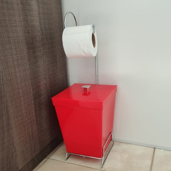 Suporte Para Papel Higiênico Com Lixeira De Chão Banheiro Vermelho - 5