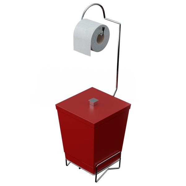 Suporte Para Papel Higiênico Com Lixeira De Chão Banheiro Vermelho