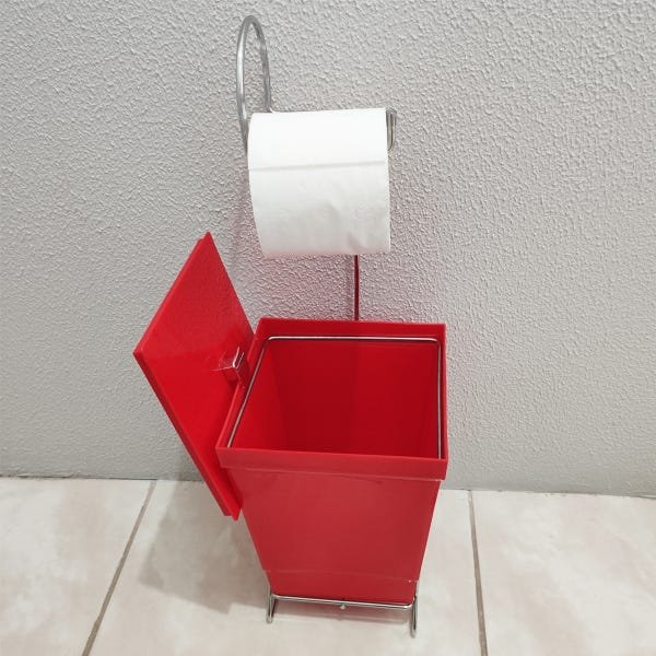 Suporte Para Papel Higiênico Com Lixeira De Chão Banheiro Vermelho - 3