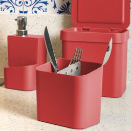 Kit Escorredor Louça Talheres Porta Detergente E Lixeira Ou Vermelho - 2