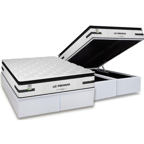 Conjunto Box Baú Queen: Colchão Molas Plumatex Ensacadas Liz Premium D33 + Base Crc Courano White(