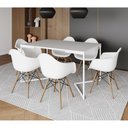 Ver imagem 1 de Mesa Jantar Industrial Retangular Branca 137x90cm Base V Ferro Branco c/ 6 Poltrona Eiffel Brancas
