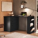 Ver imagem 1 de Escrivaninha Mesa Escritório em L Retrátil com Cômoda Módulos e Complementos 3 Gavetas 91,3cm Preto