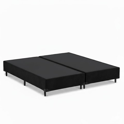 Base Cama Box 69 Casal Bipartida - Suede Preto