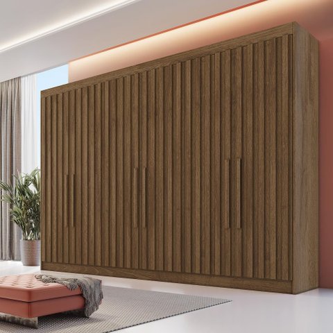 Guarda Roupa 6 Portas Ripadas Potente Ripado 100% Mdf Brauna - Móveis Europa