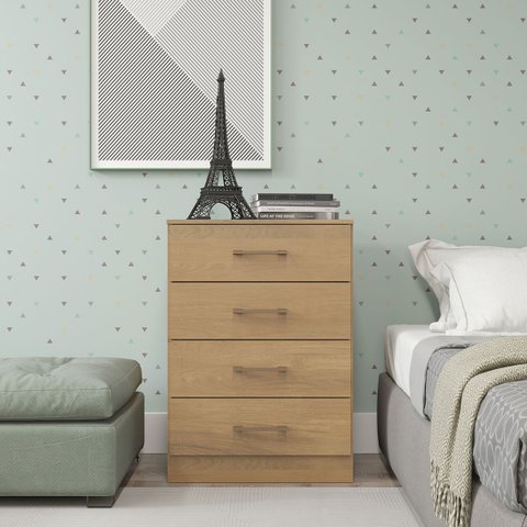 Cômoda Pequena 4 Gavetas 55x93cm Mdp Carvalho 2007 Menu Móveis