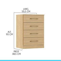 Cômoda Pequena 4 Gavetas 55x93cm Mdp Carvalho 2007 Menu - 3