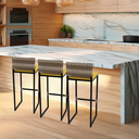 Ver imagem 6 de Kit 3 Banquetas Quadrada Junco Cappuccino para Balcão Ilha Cozinha Área Gourmet Bancada Piscina Bar