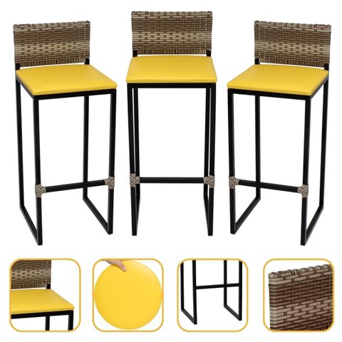 Kit 3 Banquetas Quadrada Junco Cappuccino para Balcão Ilha Cozinha Área Gourmet Bancada Piscina Bar