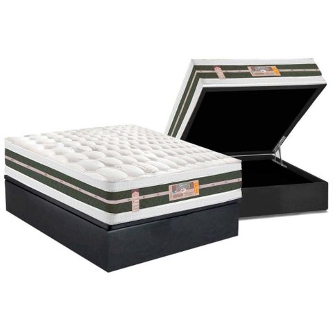 Cama Box Baú Casal: Colchão Molas Ensacadas Castor Pocket Silver Star Air Max 3D + Base CRC Suede