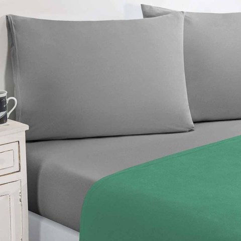 Jogo de Cama Malha Lençol 100% Algodão Gran Moratta 4 Peças King - Verde Jade-cinza