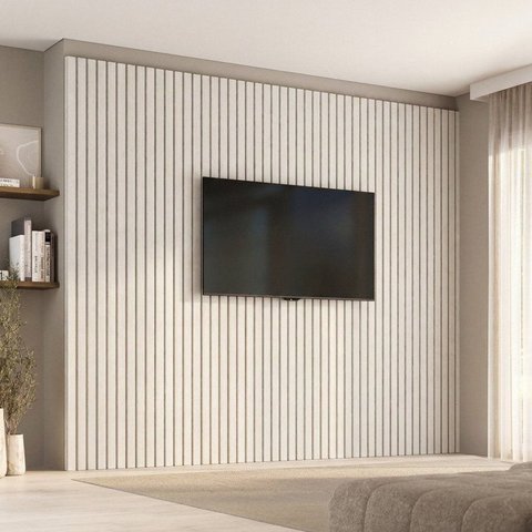 Painel Ripado para TV até 86 Polegadas Planejado 280x250cm Aruá CabeCasa MadeiraOriginals Off White