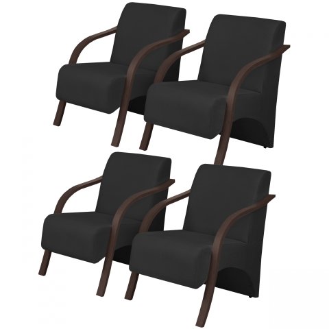 Kit 4 Poltronas Decorativas 1 Lugar Vênus Braço Pé Madeira D Salla Suede Preto