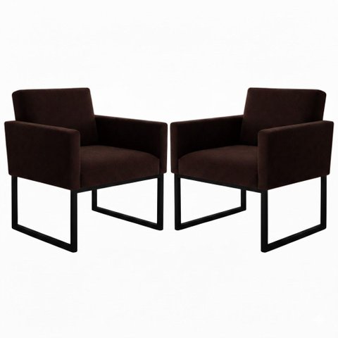 Kit 2 Poltronas Reforçada para Recepção Base Metálica Preto Marrom