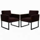 Ver imagem 1 de Kit 2 Poltronas Reforçada para Recepção Base Metálica Preto Marrom