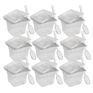 Conj 30 Cuba Gastronômica Policarbonato GN 1/6X100 mm 1,5L com TAMPA COM ABERTURA + COLHER