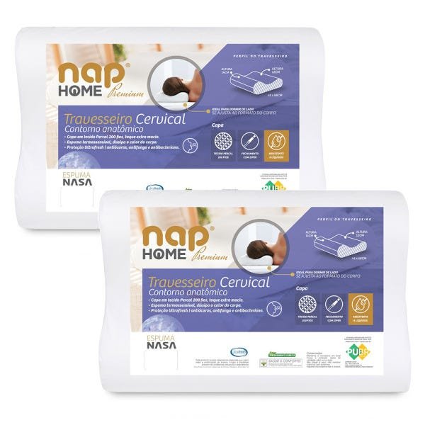 Kit 2 Travesseiros Cervical Nasa Premium Nap Home Capa Impermeável - 1