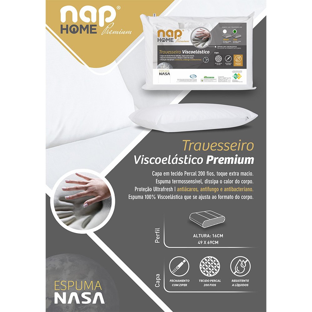 Kit 2 Travesseiros Nasa Premium Nap Home Capa Impermeável - Altura 16cm - 2