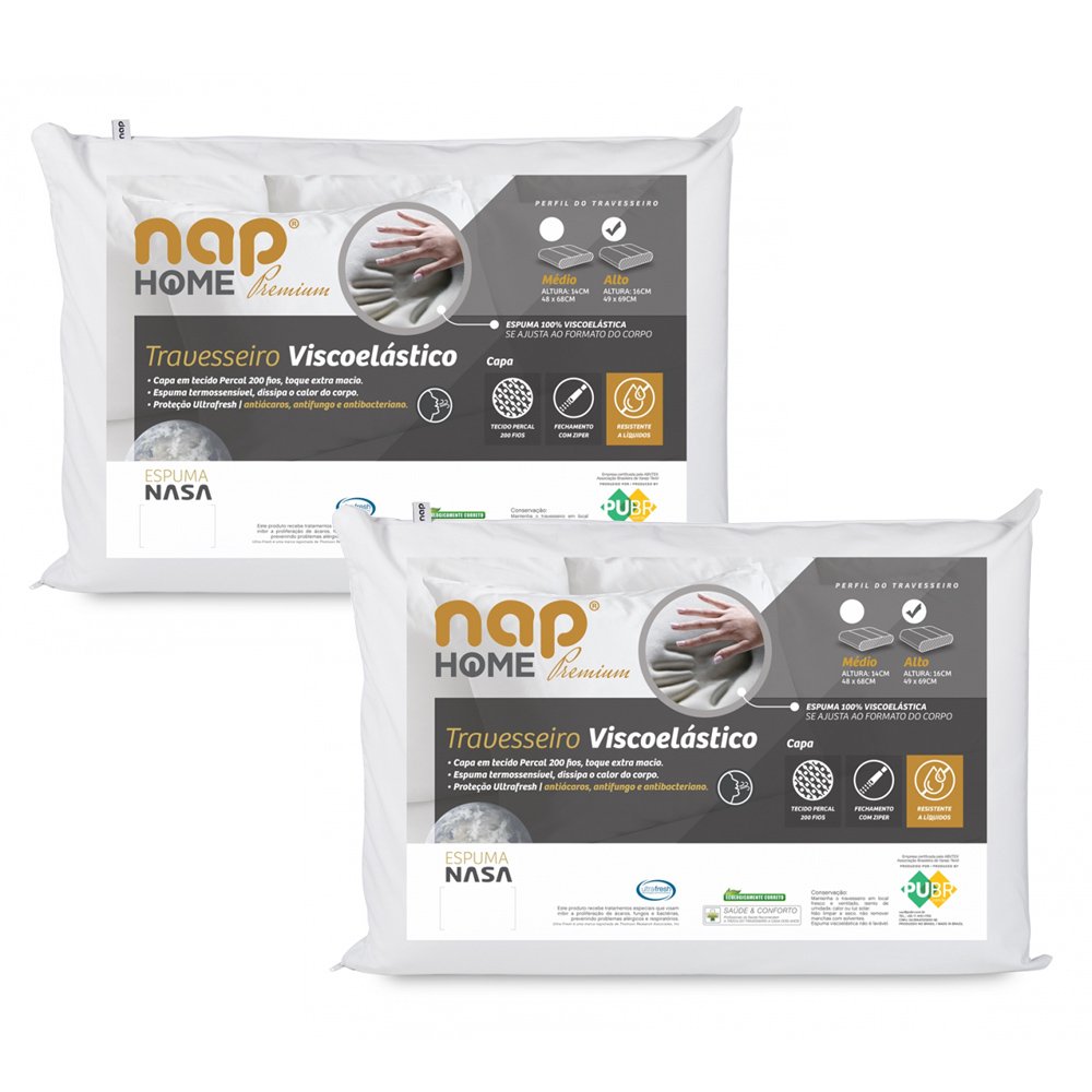 Kit 2 Travesseiros Nasa Premium Nap Home Capa Impermeável - Altura 16cm - 1