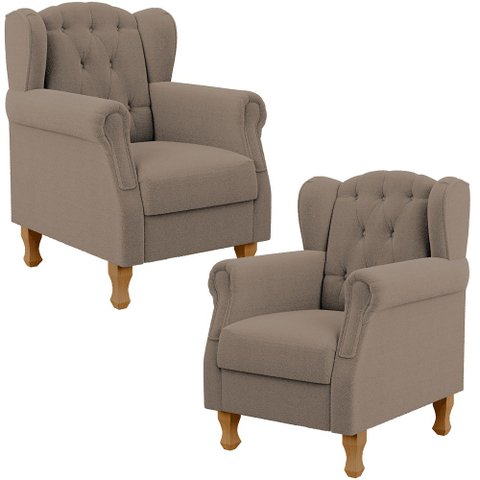 Kit 02 Poltronas Decorativa para Sala de Estar Yara P02 Bouclê Bege - Lyam Decor