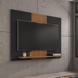 Painel Sala Compact para TV até 50 Polegadas Preto Fosco/Naturale/Ripa - 2