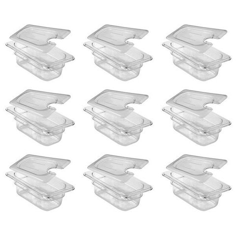 Conj 10 Cuba Gastronômica Policarbonato GN 1/9X65 mm com tampa com abertura
