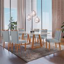 Ver imagem 1 de Conjunto Sala de Jantar Mesa Viena Madeira Maciça 160x90cm Tampo Retângular Vidro Off White com 6 Ca
