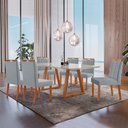 Ver imagem 1 de Conjunto Sala de Jantar Mesa Viena Madeira Maciça 160x90cm Tampo Retângular Vidro Off White com 6 Ca