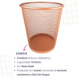Kit Escritório Lixeira, Organizador de Mesa, Bandeja Organizadora Rose Gold - 4