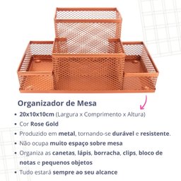 Kit Escritório Lixeira, Organizador de Mesa, Bandeja Organizadora Rose Gold - 5