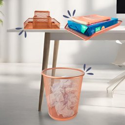 Kit Escritório Lixeira, Organizador de Mesa, Bandeja Organizadora Rose Gold - 7