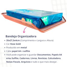 Kit Escritório Lixeira, Organizador de Mesa, Bandeja Organizadora Rose Gold - 6