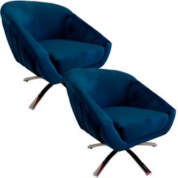 Kit Duas Poltrona Giovana Base Giratória Cromado em Sued Premium:azul Marinho - 1