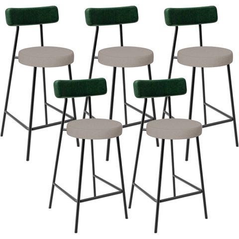 Kit 05 Banquetas Baixa Cozinha e Sala Jantar Bancada Milão L02 Facto Verde Linho Bege - lyam decor L
