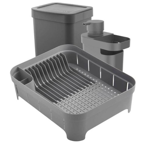 Kit Dispenser de Detergente Lixeira 4,7l Escorredor de Louça Chumbo Organizadores de Pia Cozinha