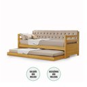 Ver imagem 2 de Bicama Solteiro Verona Estofado Capitonê Veludo Bege com Cama Auxiliar Madeira Maciça Vintage Imbuia